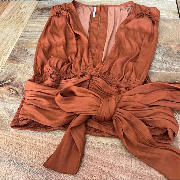 Free people rust satin bow top - Picture 2 of 6